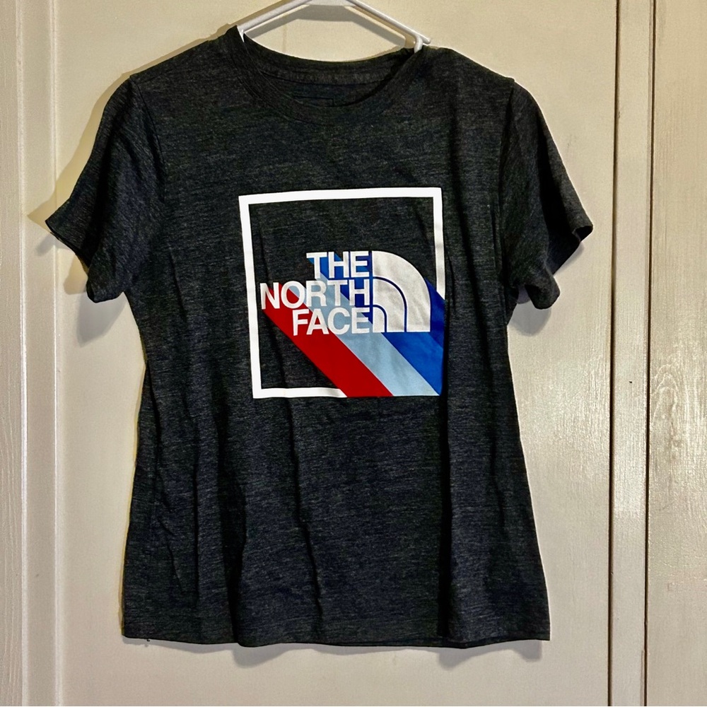 The North Face Box Logo T-Shirt Womens Medium Short Sleeve Top in Dark Gray